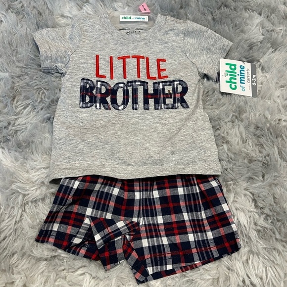 4/$20 Carter’s Child of Mine plaid newborn boy set “little brother” - Picture 1 of 6